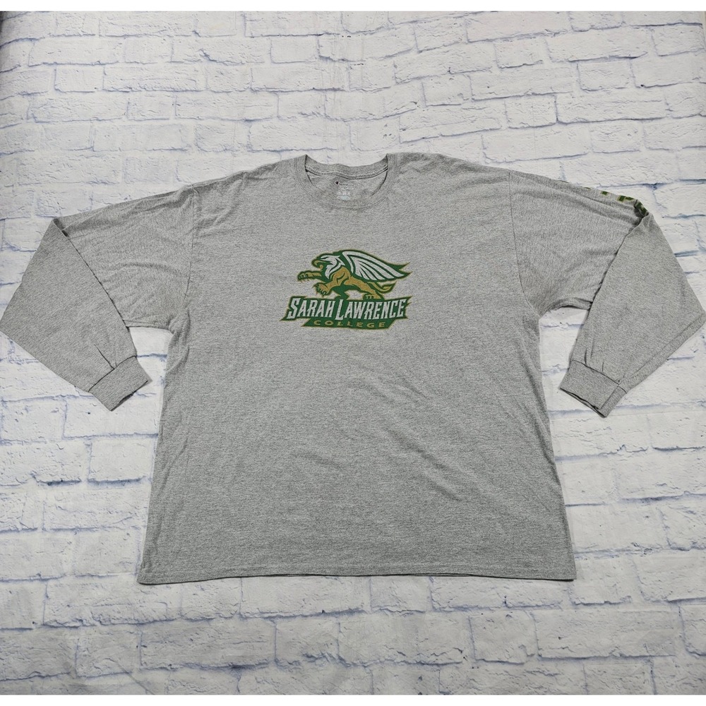 Sarah Lawrence College Champion MENS 2XL Gray Long Sleeve Gryphons Tee Shirt